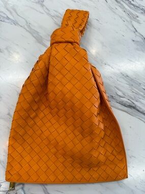 Bottega Veneta -Orange Woven Knot-Top Shoulder Bag